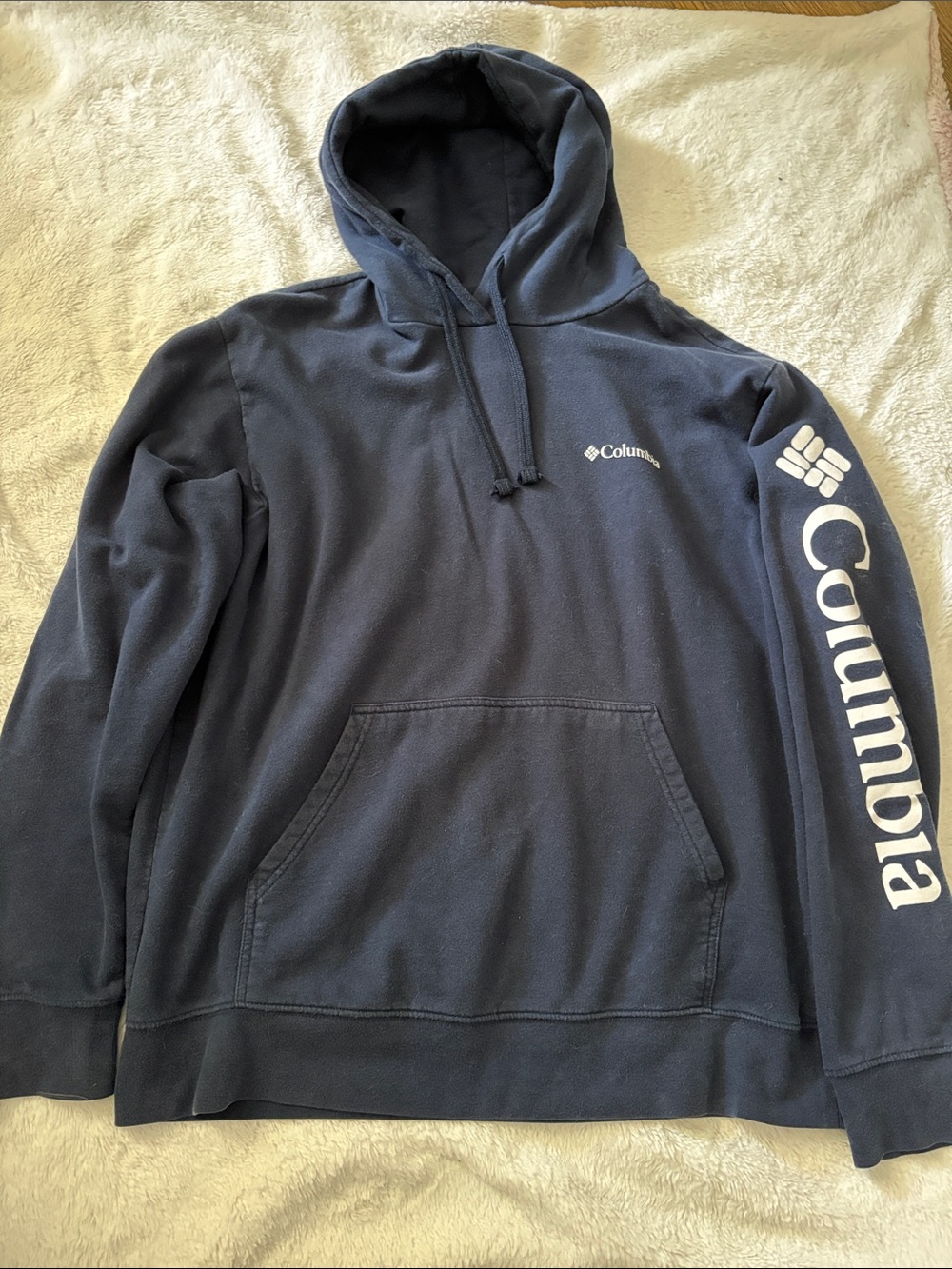 Columbia Navy Pullover Hoodie with White Sleeve Logo